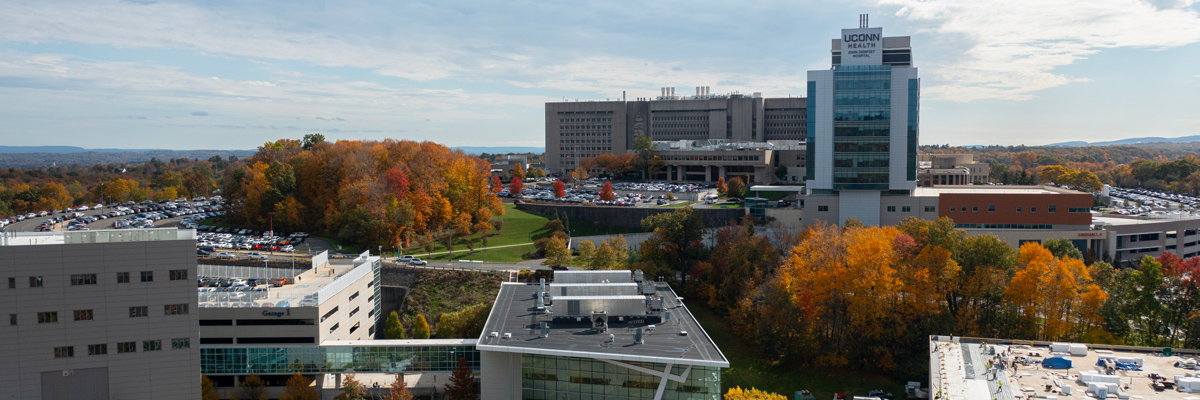 Drone view of UConn Health building