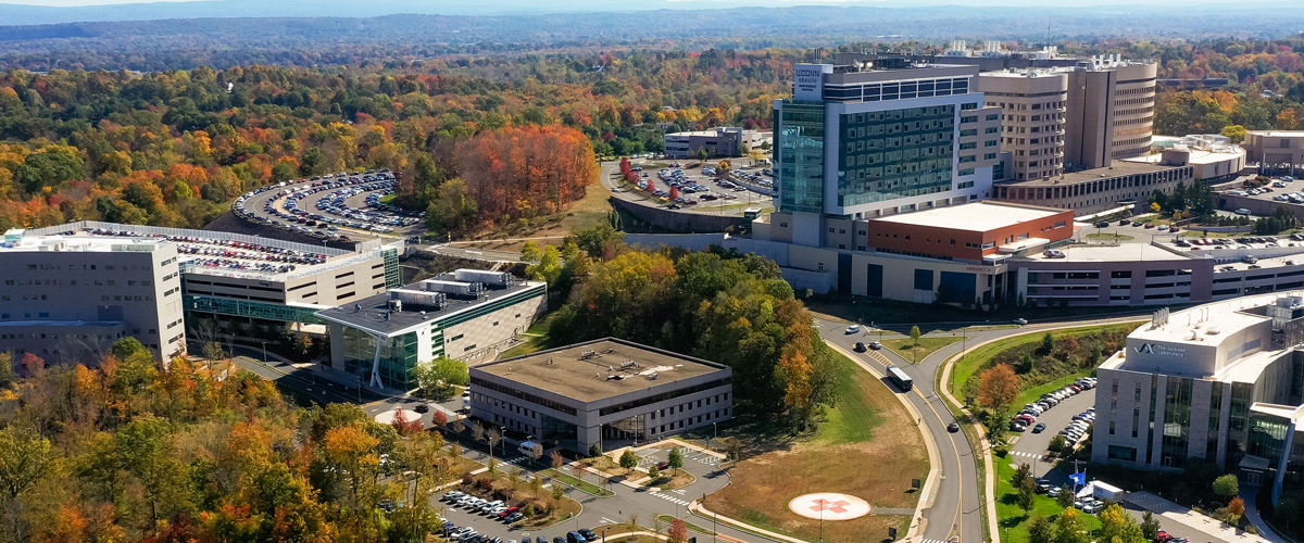 Drone view of UConn Health building