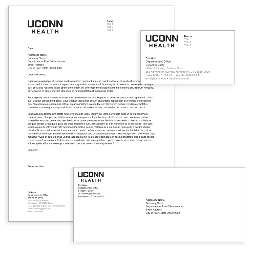 UConn Health stationery samples