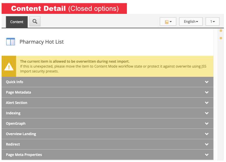 Content Detail closed tabs