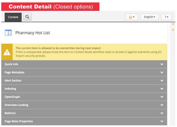 Content Detail closed tabs