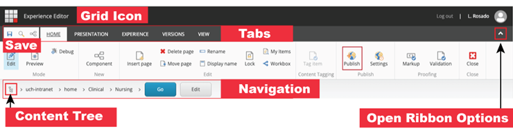 Experience Editor Main Menu with labels