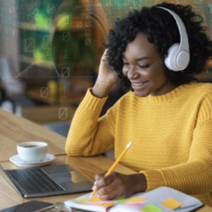 woman with headphones